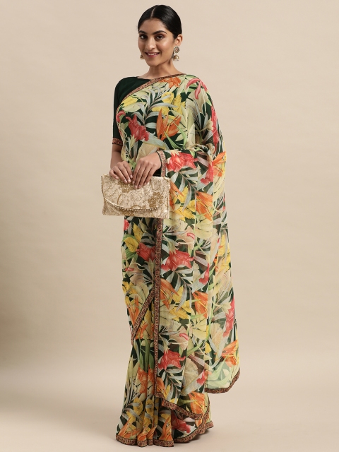 

Mitera Green & Red Floral Pure Georgette Saree