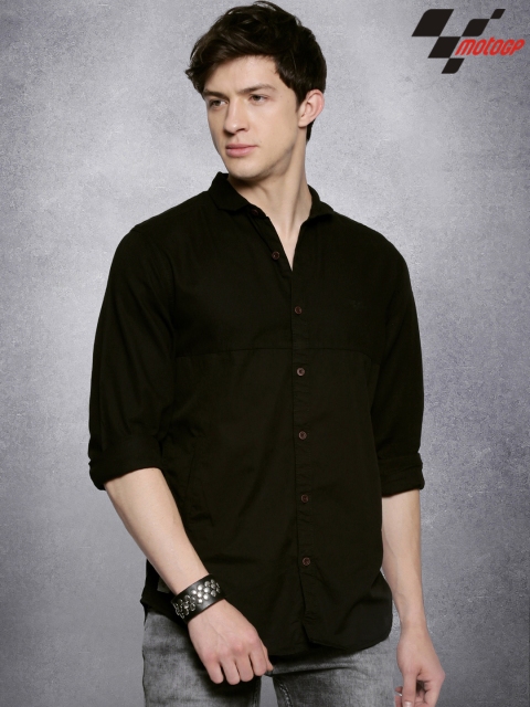 

RDSTR Men Black MotoGP Solid Casual Shirt