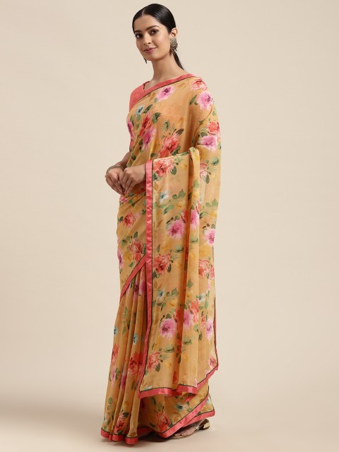 

Mitera Peach-Coloured Floral Pure Georgette Saree