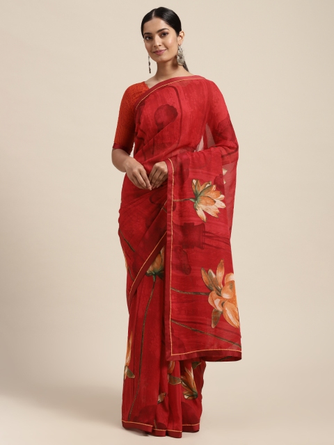 

Mitera Red Floral Pure Georgette Saree