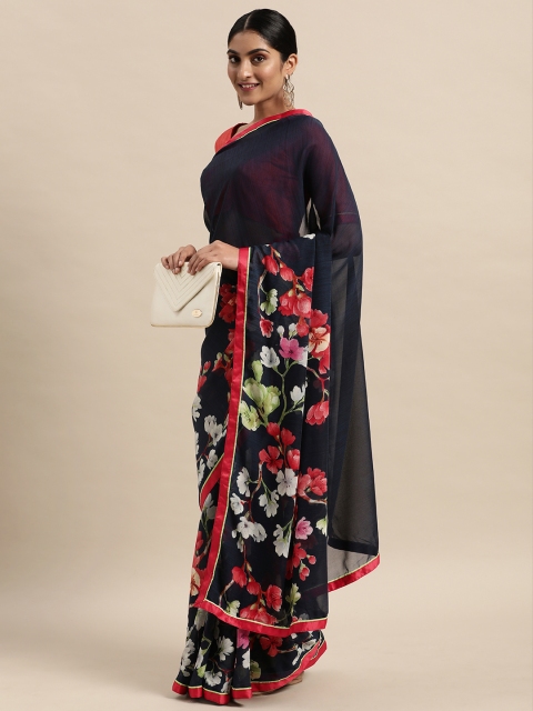 

Mitera Blue & Red Floral Pure Georgette Saree