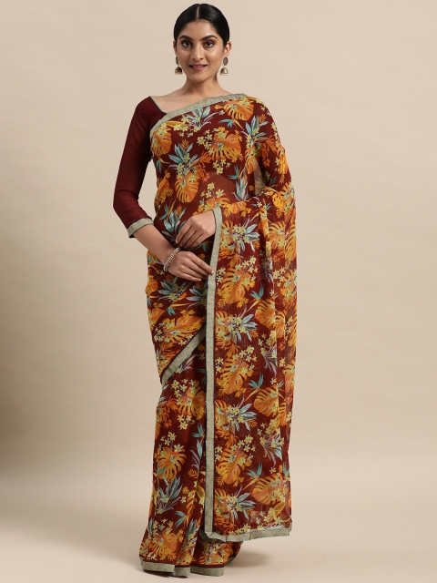

Mitera Purple & Yellow Floral Pure Georgette Saree