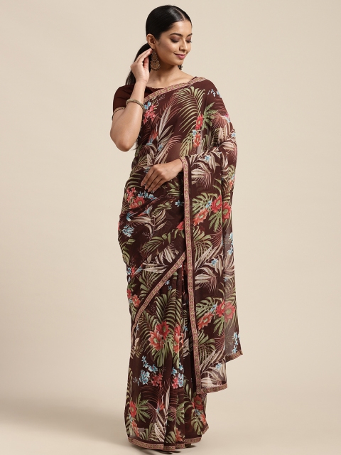

Mitera Maroon Floral Pure Georgette Saree