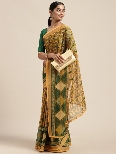 

Mitera Yellow & Green Brasso Saree
