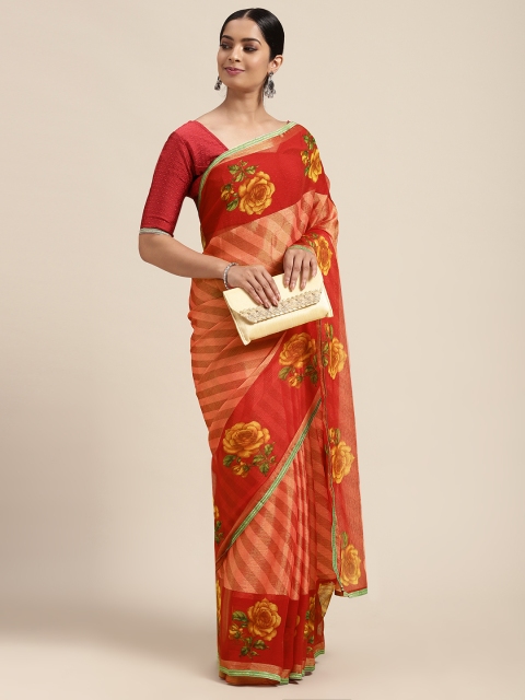 

Mitera Pink Floral Brasso Saree