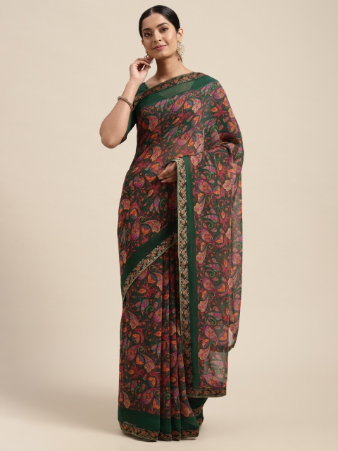 

Mitera Green Paisley Pure Georgette Saree