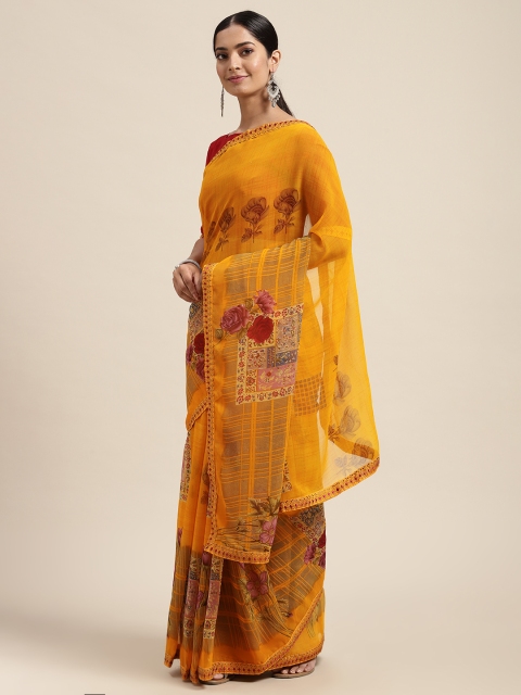 

Mitera Yellow Striped Pure Georgette Saree