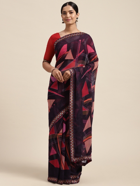 

Mitera Purple & Red Pure Georgette Saree