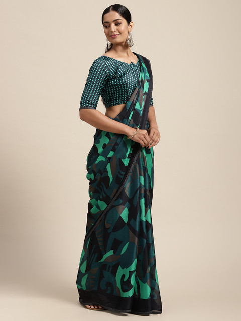 

Mitera Multicoloured Abstract Digital Print Brasso Saree, Multi