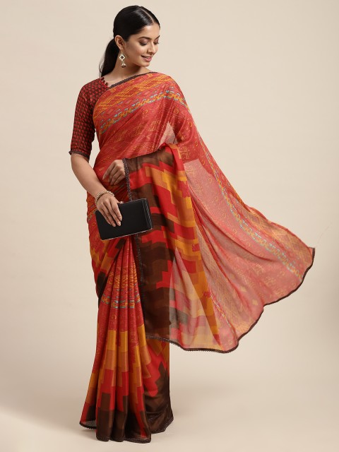 

Mitera Multicoloured Abstract Digital Print Brasso Saree, Multi