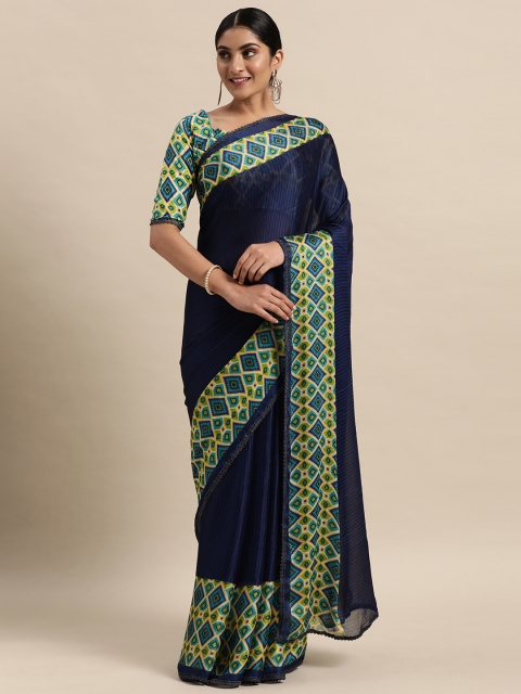 

Mitera Blue Geometric Digital Print Brasso Saree