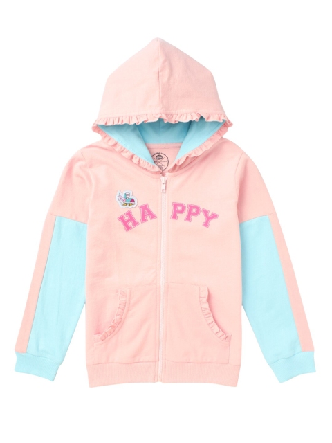

Cub McPaws Girls Pink & Turquoise Blue Colourblocked Hooded Pure Cotton Sweatshirt
