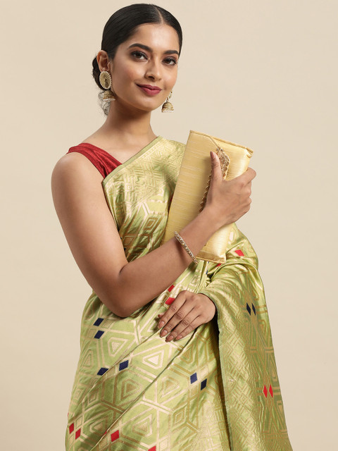 

Anouk Lime Green & Gold-Toned Woven Design Zari Pure Silk Banarasi Saree
