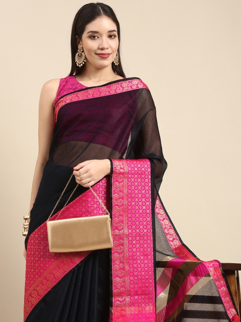 

Anouk Black Woven Design Zari Pure Cotton Heavy Work Banarasi Saree