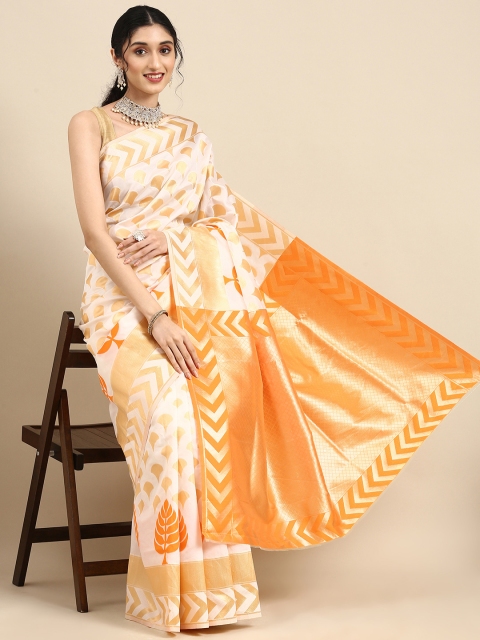 

Anouk Gold-Coloured & White Woven Design Pure Silk Kasavu Saree