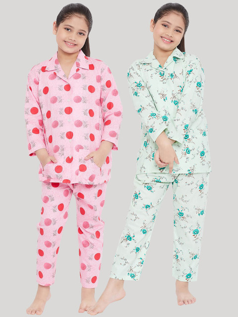 

KYDZI Girls Pink & Blue Printed Night suit