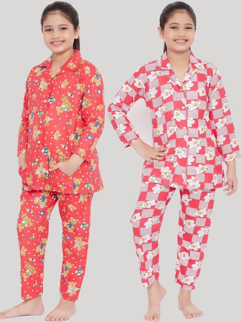 

KYDZI Girls Red & Peach-Coloured Printed Night suit