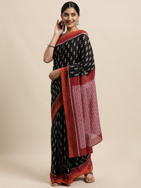 

Satrani Black & White Printed Pure Cotton Saree