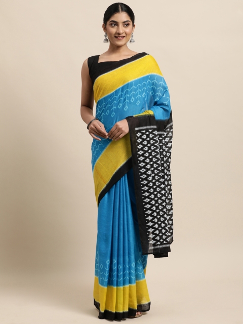 

Satrani Blue Printed Pure Cotton Saree