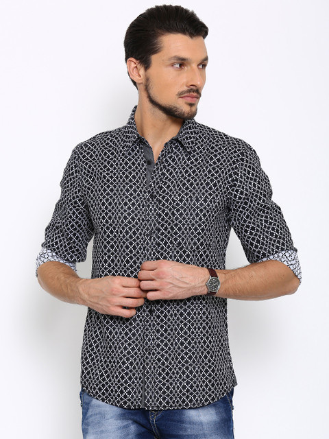 

Slub Men Black Self-design Casual Shirt