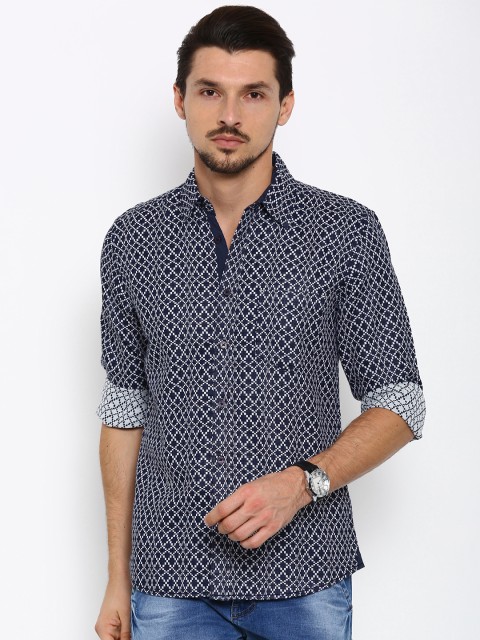 

Slub Men Navy Blue Slim Fit Casual Shirt