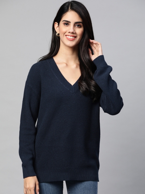 

Marks & Spencer Women Navy Blue Ribbed Pullover