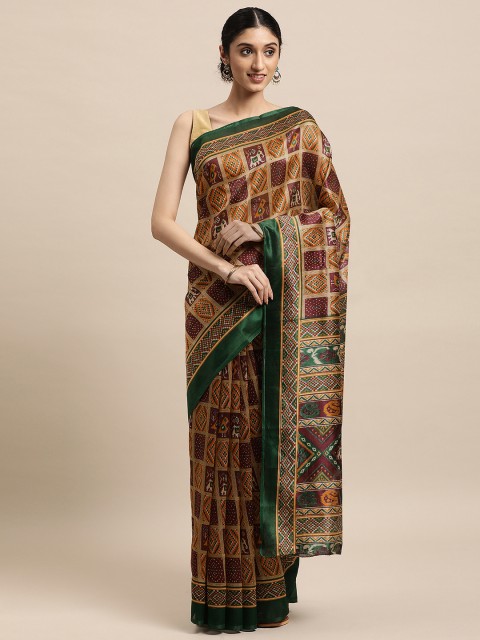 

Mitera Beige & Maroon Ethnic Motifs Art Silk Patola Saree