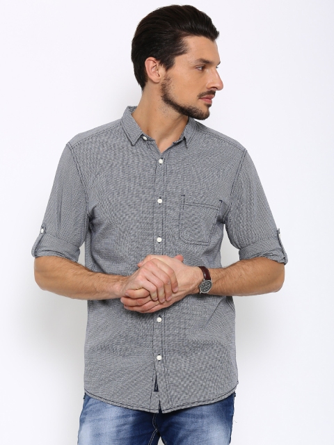 

Slub Men Grey Self-design Casual Shirt