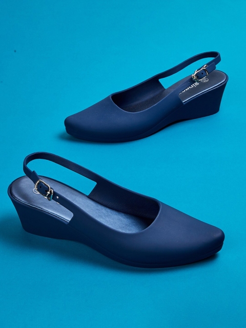 

Ginger by Lifestyle Navy Blue Work Wedge Mules with Buckles