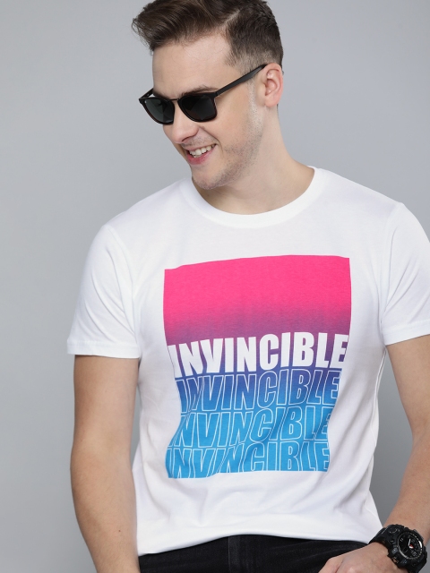 

HERE&NOW Men White Typography Printed Pure Cotton T-shirt