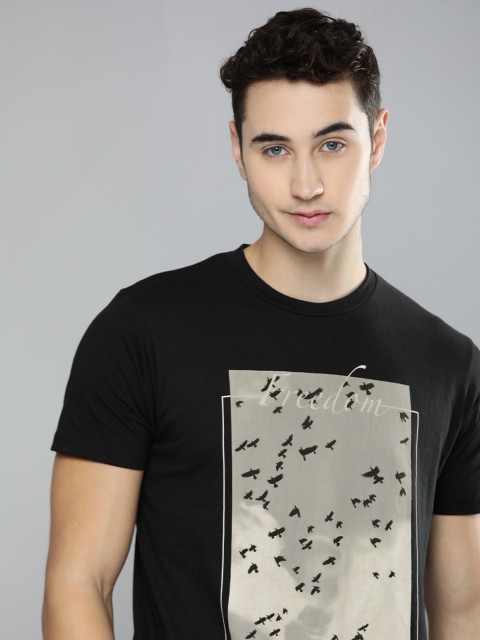 

HERE&NOW Men Black Printed T-shirt