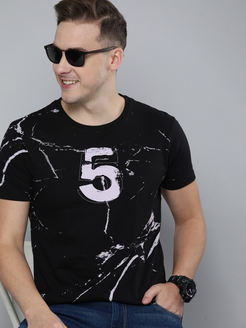 

HERE&NOW Men Black Typography Printed Pure Cotton T-shirt