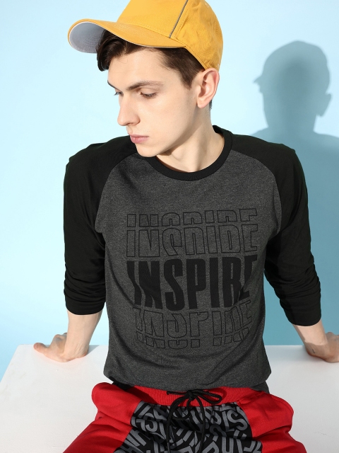 

HERE&NOW Men Charcoal Colourblocked Playful Splicing Tshirt