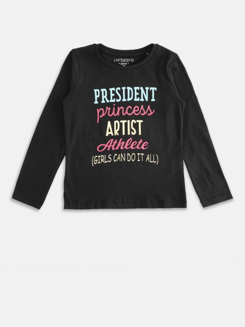 

Pantaloons Junior Girls Black Typography Printed Applique T-shirt