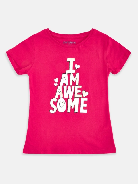 

Pantaloons Junior Girls Fuchsia Typography Printed Applique T-shirt
