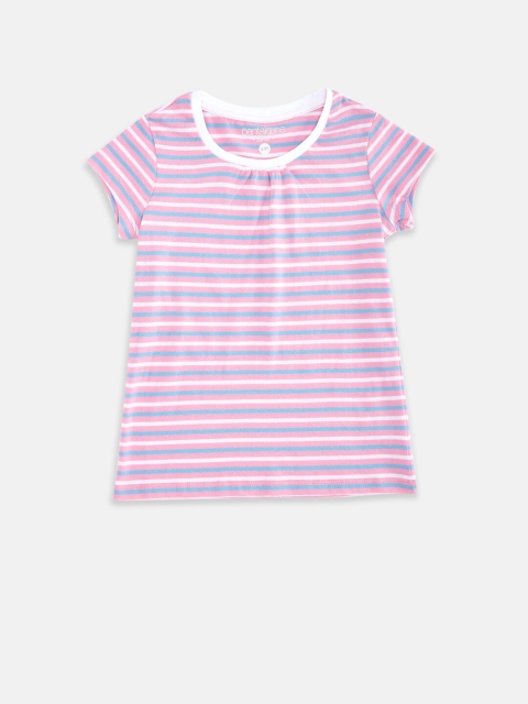 

Pantaloons Junior Girls White Striped Henley Neck Pockets T-shirt