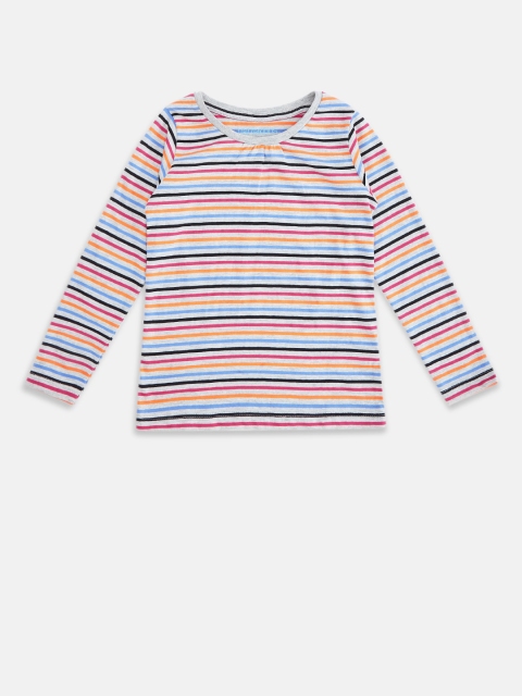 

Pantaloons Junior Girls Grey Melange Striped V-Neck T-shirt