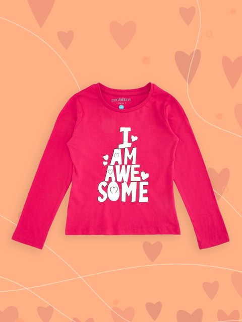

Pantaloons Junior Girls Fuchsia Typography Printed Applique T-shirt