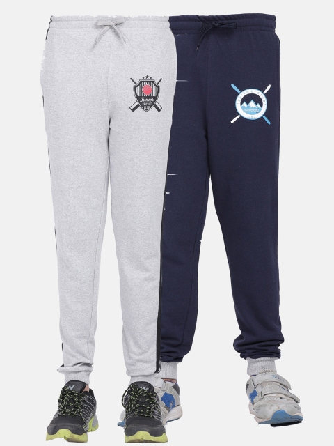 

MTB Boys Pack Of 2 Solid Cotton Slim-Fit Joggers, Navy blue