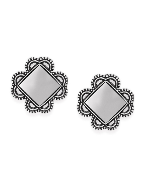 

FIROZA Silver-Toned Square Studs Earrings