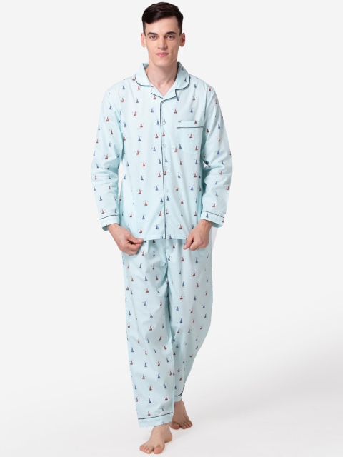 

Fluffalump Men Blue Printed Night suit
