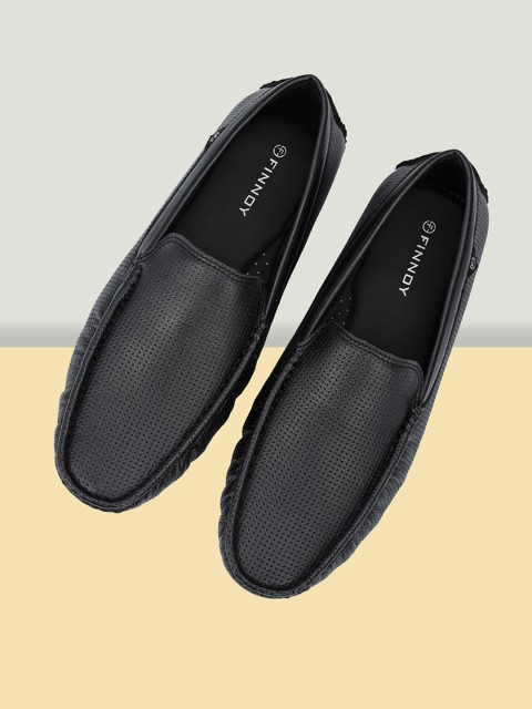 

FINNOY Men Black PU Driving Shoes