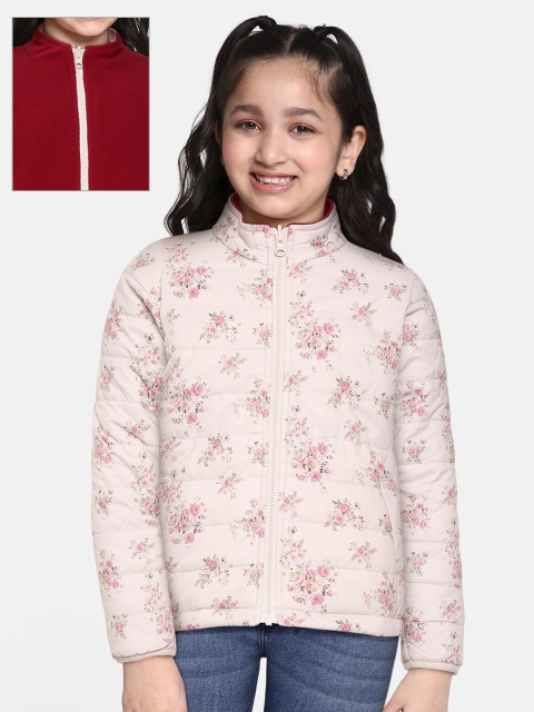 

AND Girls Cream-Coloured Burgundy Reversible Padded Jacket