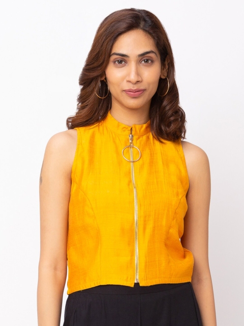 

Iti Yellow Mandarin Collar Shirt Style Top