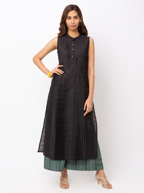 

Iti Black Mandarin Collar Maxi Longline Top