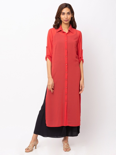 

Iti Women Coral Shirt Collar Tunic