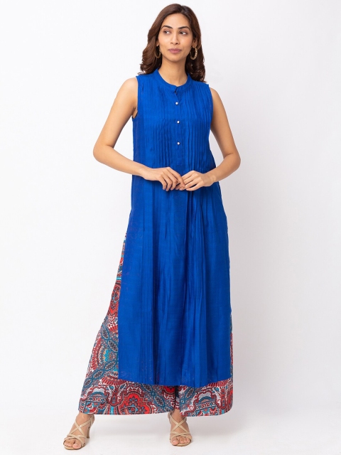 

Iti Blue Mandarin Collar Maxi Longline Top