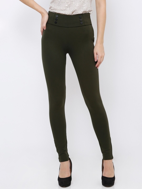 

Kraus Jeans Women Olive-Green Solid Skinny-Fit Treggings