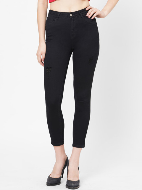 

Kraus Jeans Women Black Skinny Fit High-Rise Mildly Distressed Stretchable Jeans