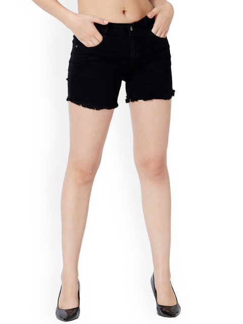 

Kraus Jeans Women Black Slim Fit High-Rise Denim Shorts